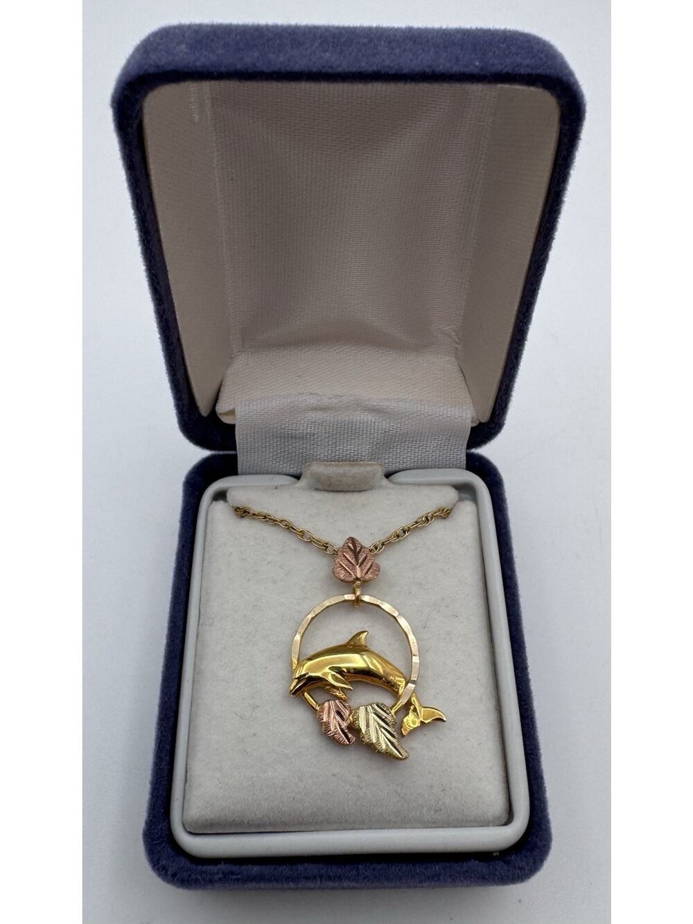 Dolphin Necklace BHG 10k 12k 14k Gold Tri Color Pendant Chain 18"